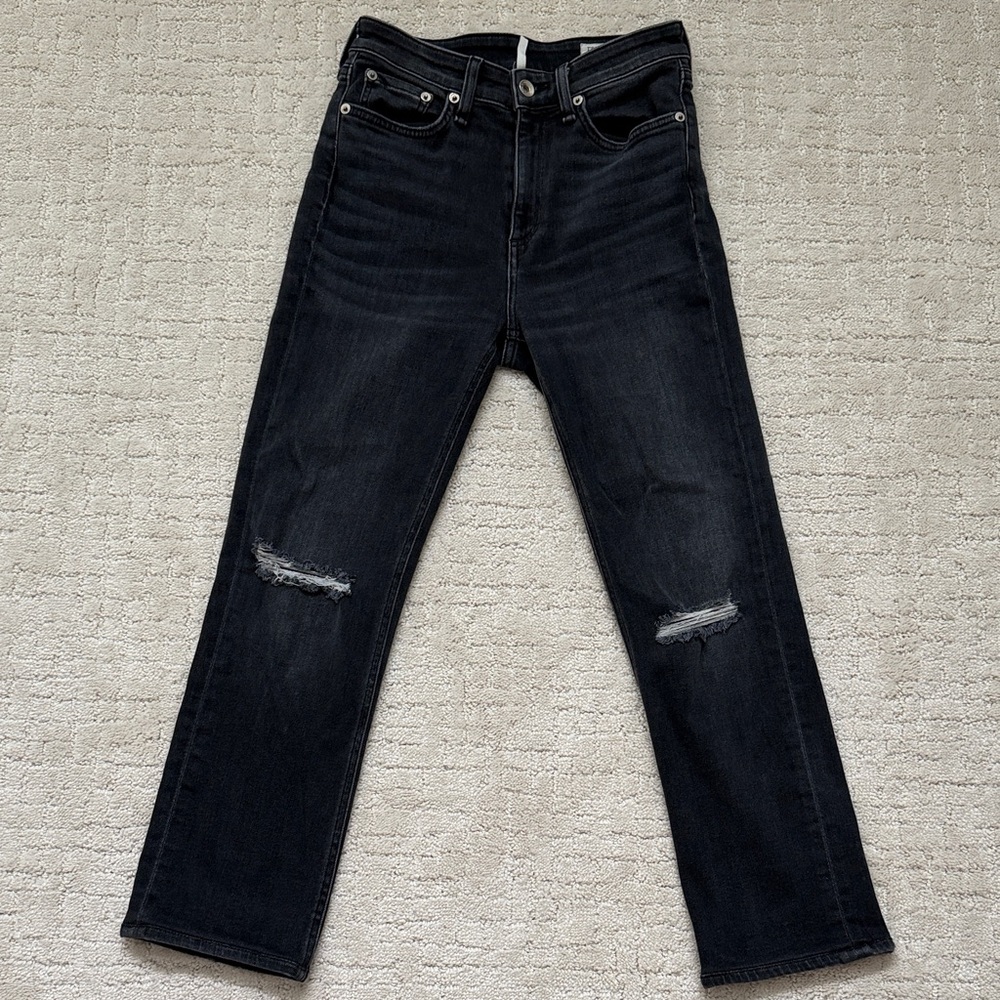 rag & bone Nina High Rise Ankle Cigarette Ripped Jeans in Black/Grey Size 25